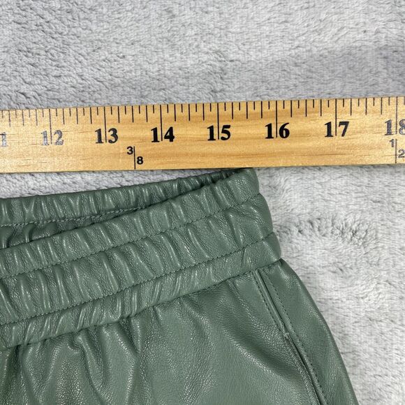 Zara Pants Womens Large Green Faux Leather Elastic Waist Straight Leg - Picture 11 of 15